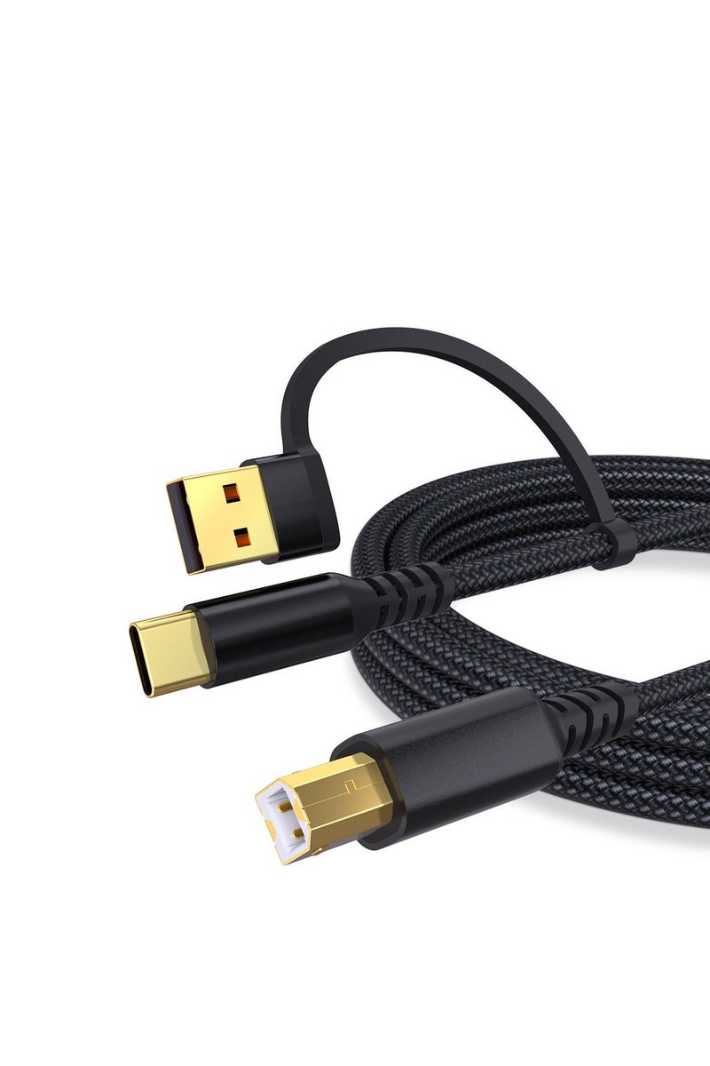 USB B إلى USB C كابل الطابعة 16.6 قدم - نوع A / C إلى B كابل الطابعة عالية السرعة نايلون مزخرفة MIDI سلك ل HP ، كانون ، الأخ ، سامسونج ، ديل ، إبسون ، DAC ، (2 م ، 1 حزمة) - Image 1
